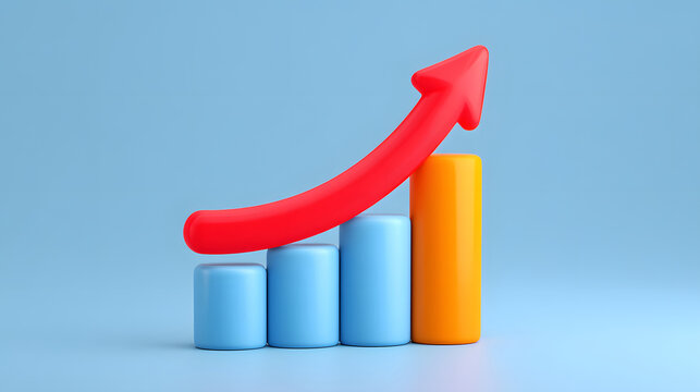 Modern 3d blue bar chart showing economic growth trend