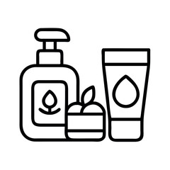 Clean line art icons representing skincare products and natural ingredients for beauty routines