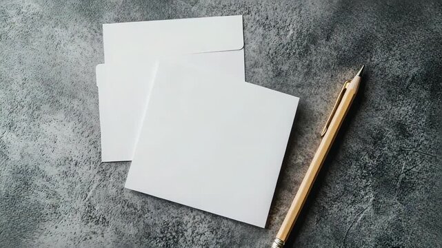 Blank envelopes and pencil on gray surface for creative mail concepts