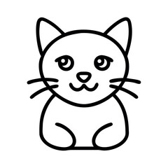 Simple line drawing of a cute cat with big eyes and whiskers sitting calmly