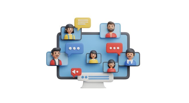 Engage and connect with diverse people through vibrant digital communication on a modern screen, fostering global teamwork and ideas.