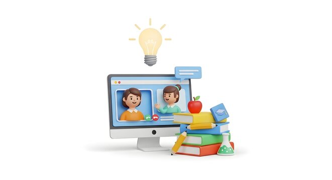 Engaging online education with bright ideas connecting students and teachers for learning, perfect for educational resources and virtual classroom promotions