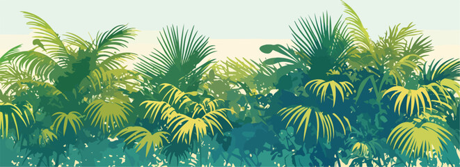 Vibrante giungla tropicale con palme lussureggianti e vegetazione esotica