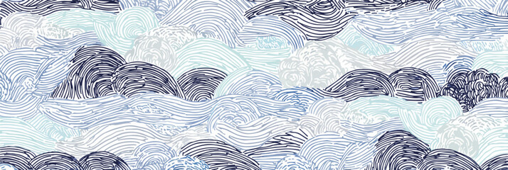 Onda astratta con sfumature blu e bianche che evoca tranquillità e movimento