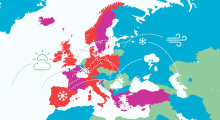 Weather Patterns Across Europe - A Colorful Geographic Overview.