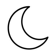Simple hand drawn outline of a crescent moon in black on a white background