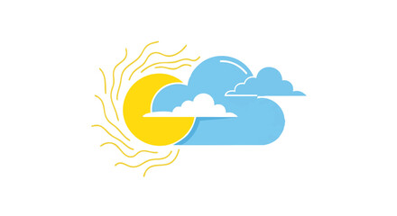 Naklejka premium Weather illustration featuring sun, clouds, and a crescent moon, representing day and night.