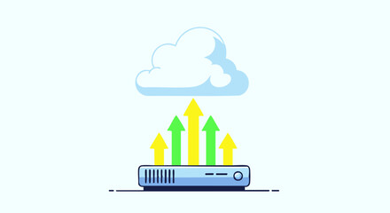 Fototapeta premium Cloud computing server with arrows pointing upwards, data transfer concept.