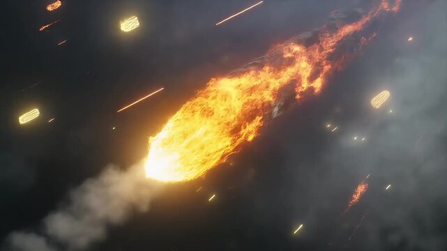 Close-Up Fiery Meteor in High-Speed Motion &ndash; Dramatic Cinematic Fireball Animation