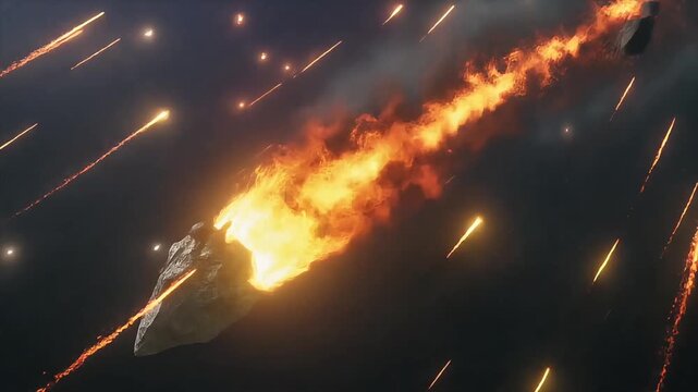 Close-Up Fiery Meteor in High-Speed Motion &ndash; Dramatic Cinematic Fireball Animation