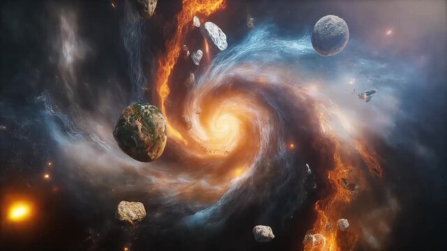 Four Elements Fusion &ndash; Water, Fire, Earth, and Air Swirling in Cinematic Motion