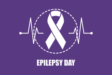 Epilepsy Awareness Day Ribbon &mdash; Purple Awareness Background with Heartbeat Line Vector Design