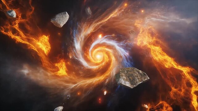 Four Elements Fusion &ndash; Water, Fire, Earth, and Air Swirling in Cinematic Motion