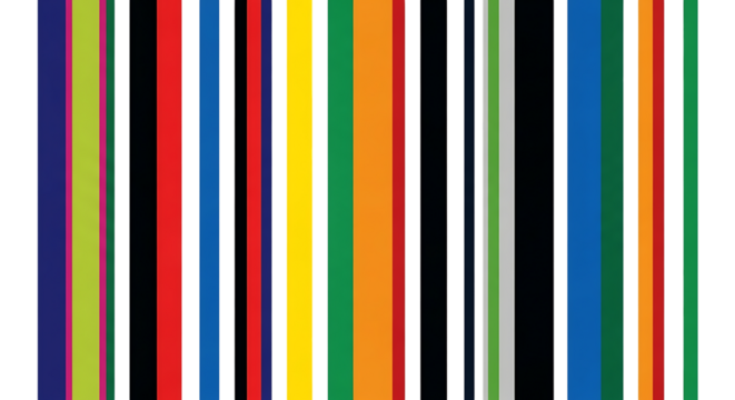 Vibrant vertical stripes of various colors and thicknesses isolated on white background