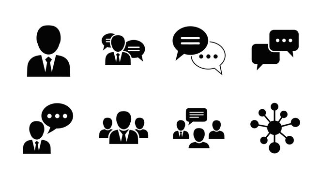 Collection of various business and communication icons, depicting teamwork and networking.