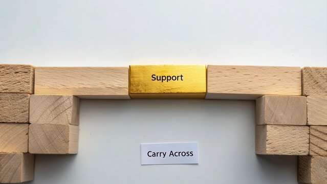 Wooden blocks aligned into bridge formation representing support concept