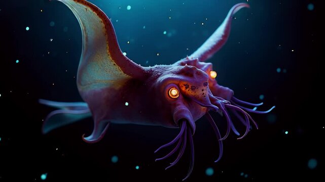 Exploring the mysterious world of cephalopods in deep ocean waters at night
