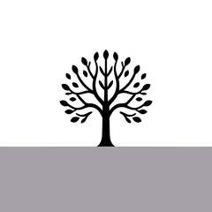 Obraz premium A stylized black tree silhouette with leaves against a white and gray background.