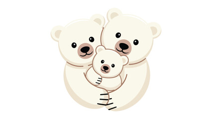 Polar Bear Family Embrace: A heartwarming illustration of a polar bear family, depicting parental affection and the protective bond of a parent, perfect for conveying themes of family, love.
