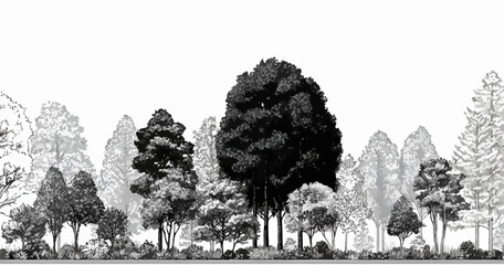 森林のシルエットイラストは、自然環境の保護をテーマにしたデザインや、風景描写の素材として活用でき、環境問題への意識を高めます。