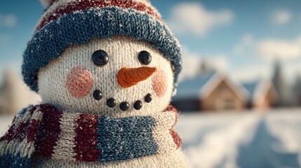 Charming snowman smiling on a bright winter day, perfect for holiday greetings and festive seasonal designs