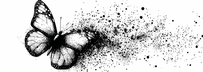 水彩風の飛散するインクのしぶきと美しい蝶のベクターイラストは、デザインプロジェクトに優雅さと創造性を加えます。