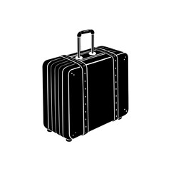 Classic black and white travel suitcase with wheels and handle.
