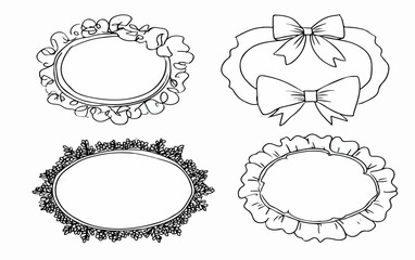 レースの装飾的なフレームとリボンのセット、デザイン要素として最適