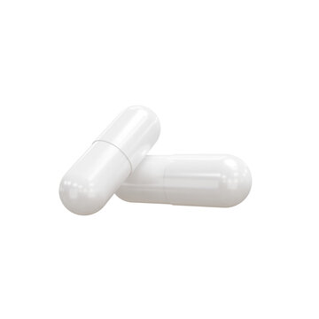 Two white pharmaceutical capsules on a transparent background. 3D-rendered bicolored capsules. For themes related to medicine, antibiotics, vitamins, healthcare. 3d render. PNG. Pills. Health