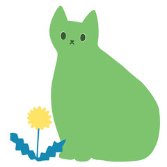 緑のネコとたんぽぽ