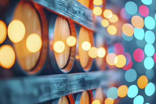 Stylish wine cellar setup with glowing lights creating warm and inviting atmosphere, perfect for wine enthusiasts