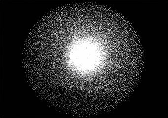 無数の小さな点が集まってできた、輝く球体状の抽象的なデザイン