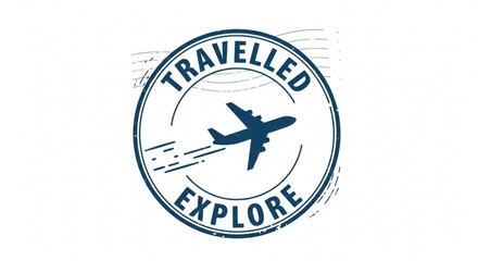 Travel explore adventure airplane flight journey vacation tourism destination trip holiday travelled stamp design
