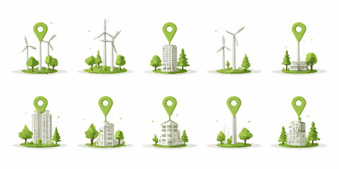 環境に優しい都市開発と再生可能エネルギーの共存を示すベクターイラスト