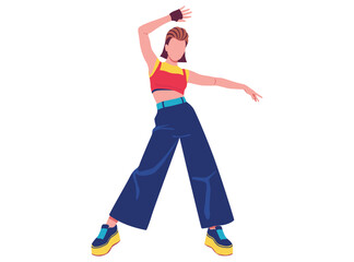 young woman in colorful streetwear posing dynamically dancing modern lifestyle or fitness themes