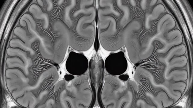 Coronal MRI Brain Scan Showing Detailed Anatomy of the Cerebrum and Basal Ganglia.