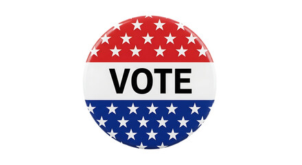 Oval shaped american flag themed vote button with stars and stripes isolated on white background