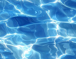 Close-up view of clear blue water with flowing, reflective, and shimmering light patterns
