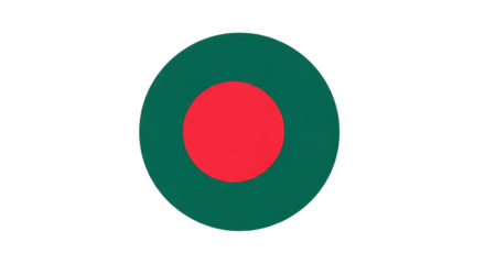 The national flag of bangladesh featuring a red circle centered on a green field isolated on white background