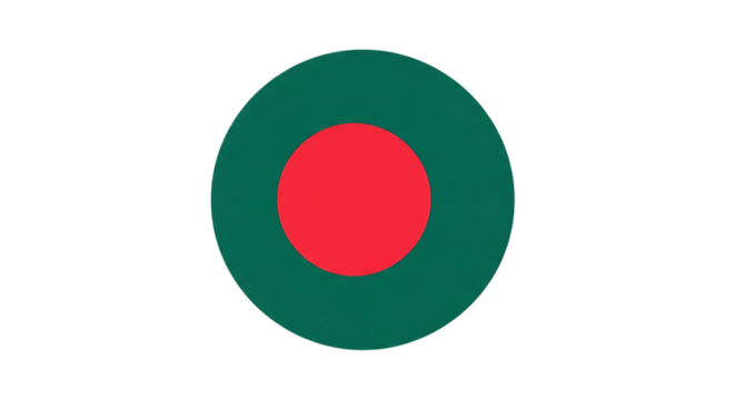 The national flag of bangladesh featuring a red circle centered on a green field isolated on white background