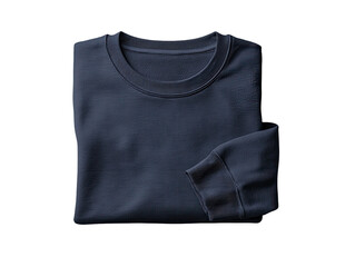 Folded navy crew neck sweater on a black background