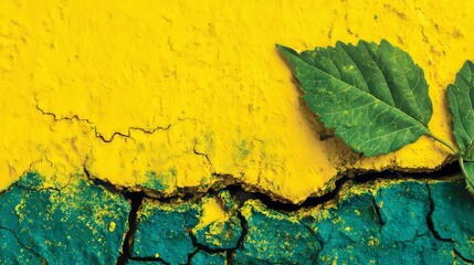Barren land with parched soil and a lone green leaf embodying perseverance