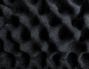 Close-up view of dark acoustic foam, showcasing textured, sound-absorbing surface