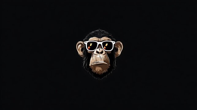Cool chimpanzee wearing Photo white sunglasses on black background monkey animal