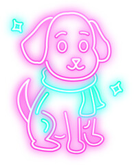 Glowing Neon Style Dog Wearing Scarf Cute Animal Illustration, Perfect for adding a fun and modern touch to your designs.