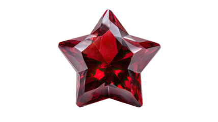 Deep-red star gemstone with many facets, dark backdrop