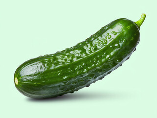Fresh Organic Cucumber with Water Drops Isolated on Soft Green Background &mdash; Healthy Food and Natural Vegetable Concept. Thank You.