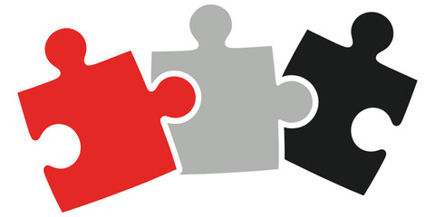 Red Gray and Black Jigsaw Puzzle Pieces Connected on White Background
