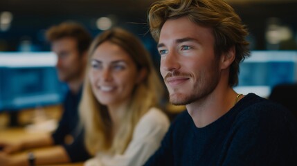 Creative studio team collaborating remotely on branding projects using VR workspaces with virtual screens and interactive design tools, representing remote creative collaboration, immersive project