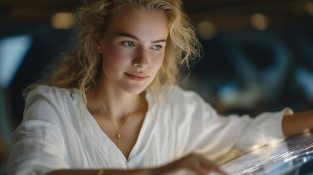 Student navigating an online education platform and selecting courses or projects on a futuristic interface with holographic overlays, representing digital learning, e-learning innovation, and